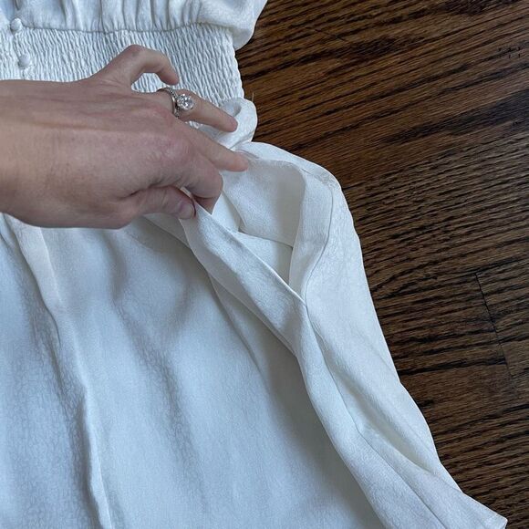 Express white cream deep Vneck romper onesie smocked small - Picture 7 of 13